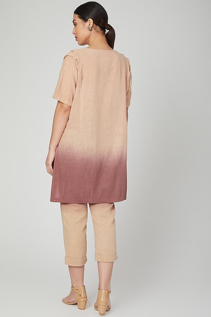 Brown Cotton Pleated Tunic Set For Girls by Chambray - Kids at Pernia's Pop Up Shop