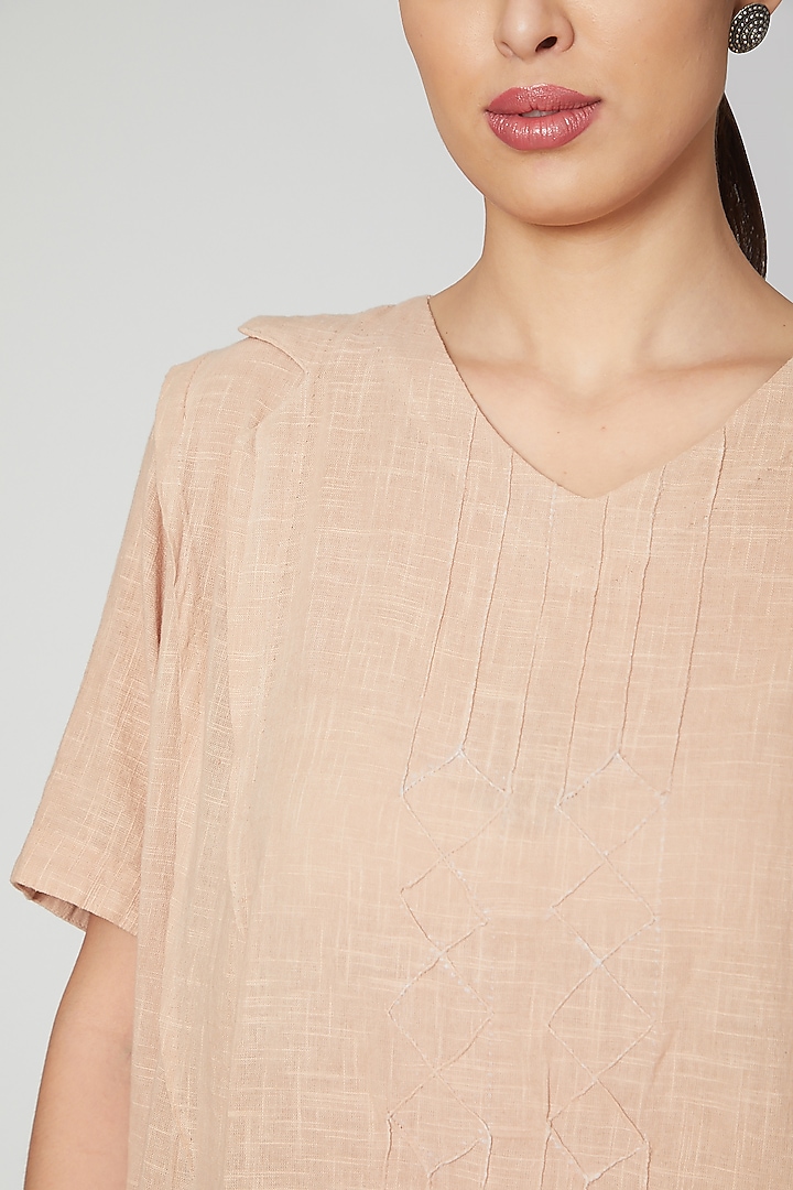 Brown Cotton Pleated Tunic Set For Girls by Chambray - Kids at Pernia's Pop Up Shop