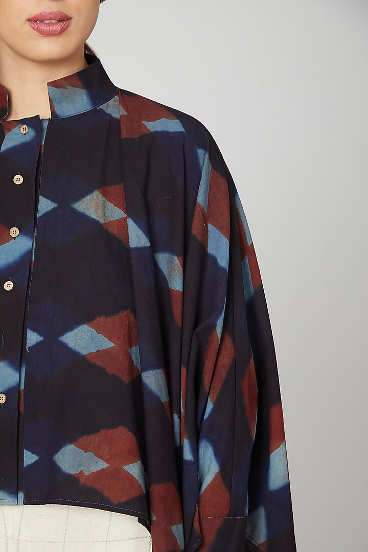 Cobalt Blue Cotton Waterfall Shirt For Girls by Chambray - Kids at Pernia's Pop Up Shop
