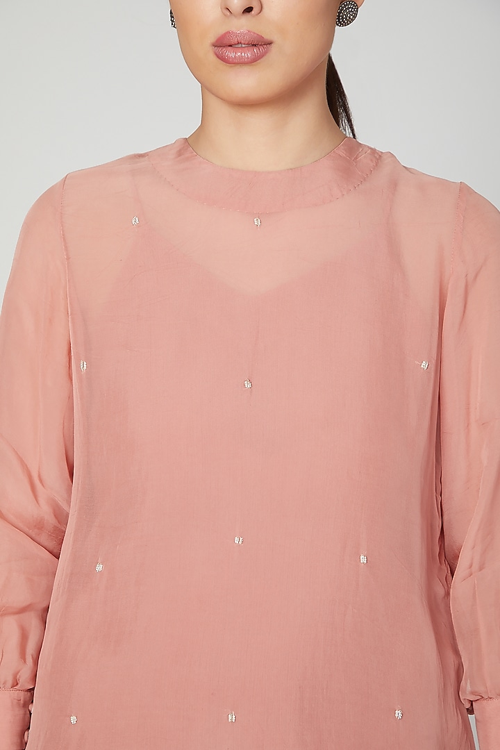 Peach Linen Crushed Pants For Girls by Chambray - Kids at Pernia's Pop Up Shop