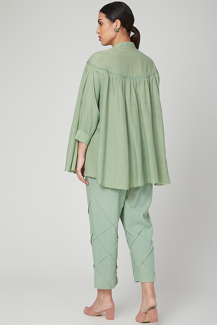 Mint Green Linen Pleated Pants For Girls by Chambray - Kids at Pernia's Pop Up Shop