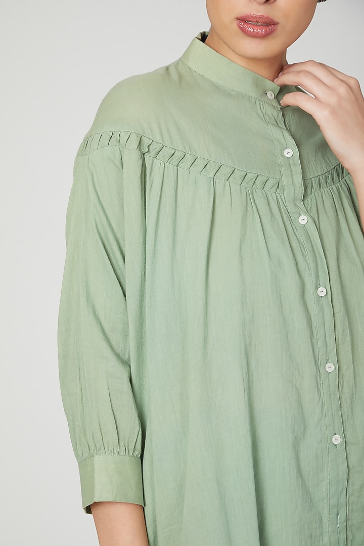 Mint Green Linen Pleated Pants For Girls by Chambray - Kids at Pernia's Pop Up Shop