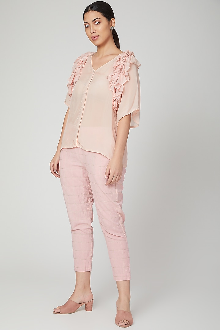 Blush Pink Linen Straight Pants For Girls by Chambray - Kids