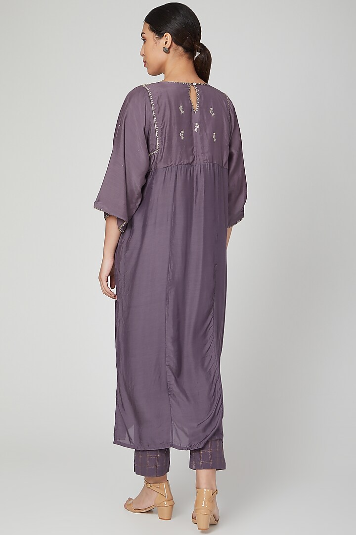 Purple Embroidered Tunic Set For Girls by Chambray - Kids at Pernia's Pop Up Shop