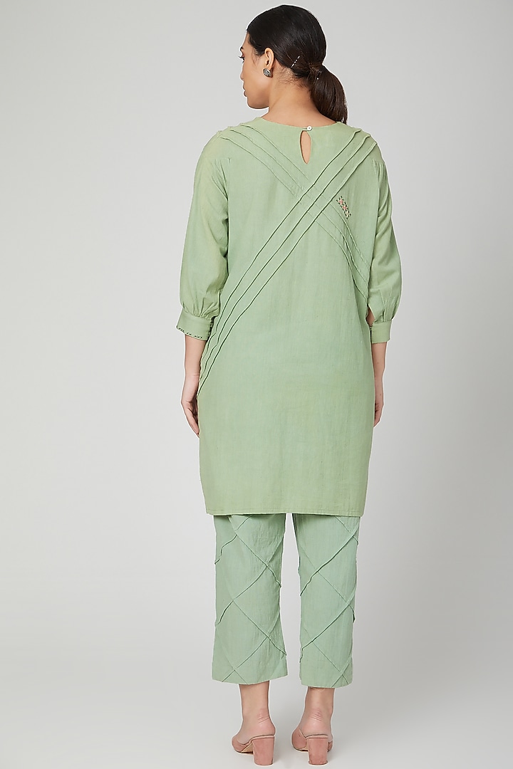 Mint Green Hand Embroidered Tunic Set For Girls by Chambray - Kids at Pernia's Pop Up Shop