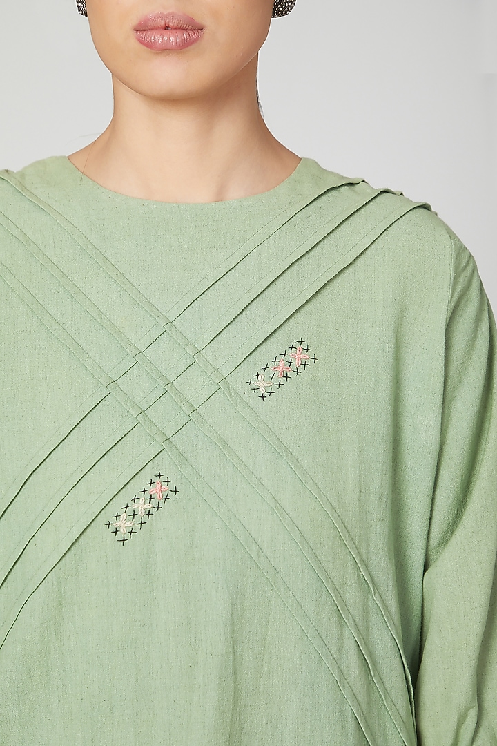 Mint Green Hand Embroidered Tunic Set For Girls by Chambray - Kids at Pernia's Pop Up Shop