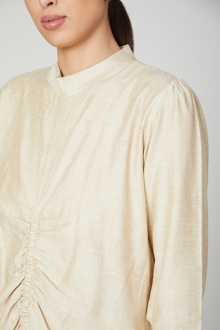 White Cotton Silk Kurta Set For Girls by Chambray - Kids at Pernia's Pop Up Shop
