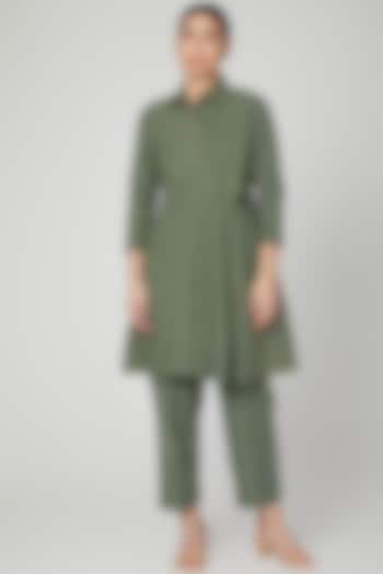 Olive Green Dress With Pants For Girls by Chambray - Kids