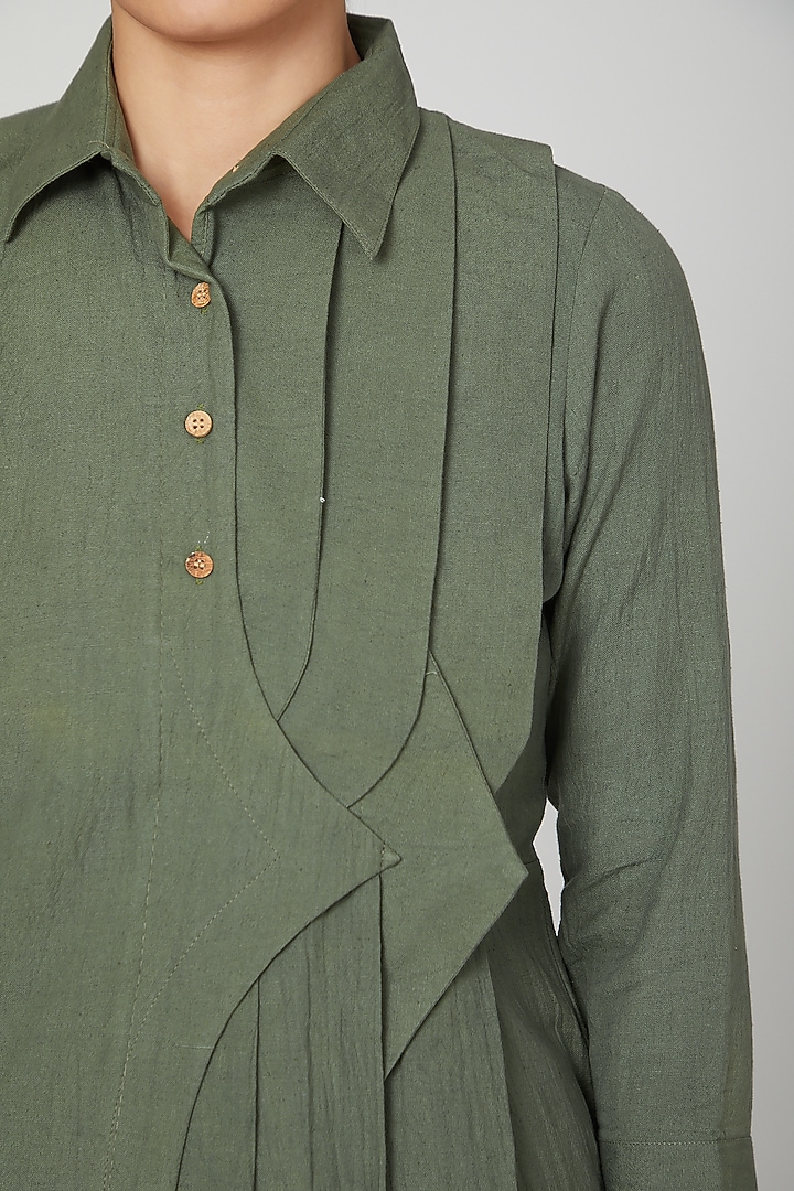Olive Green Dress With Pants For Girls by Chambray - Kids at Pernia's Pop Up Shop