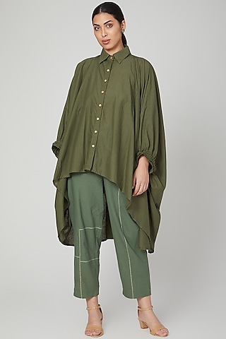 Olive Green Shirt For Girls by Chambray - Kids