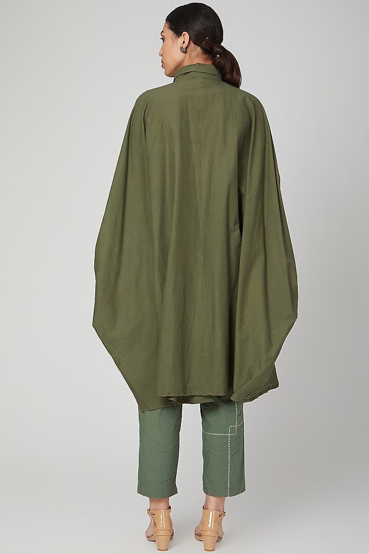 Olive Green Shirt For Girls by Chambray - Kids at Pernia's Pop Up Shop