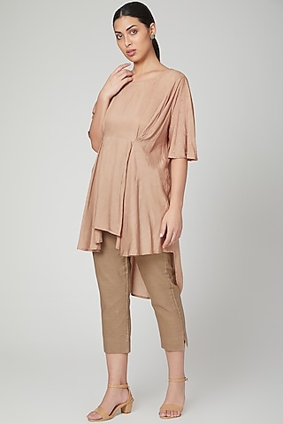 Nude High-Low Tunic For Girls by Chambray - Kids