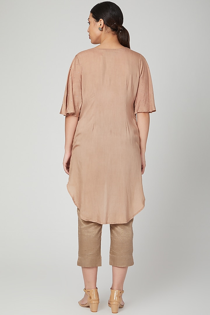 Nude High-Low Tunic For Girls by Chambray - Kids at Pernia's Pop Up Shop