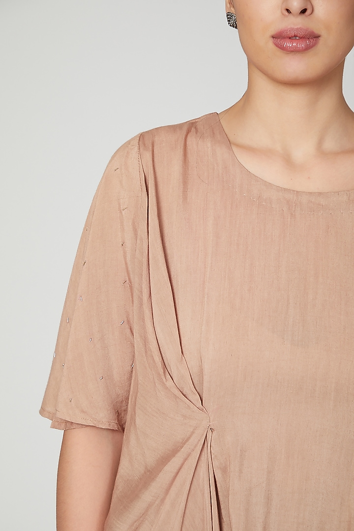 Nude High-Low Tunic For Girls by Chambray - Kids at Pernia's Pop Up Shop