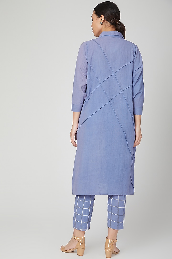 Sky Blue Embroidered Jacket Set For Girls by Chambray - Kids at Pernia's Pop Up Shop