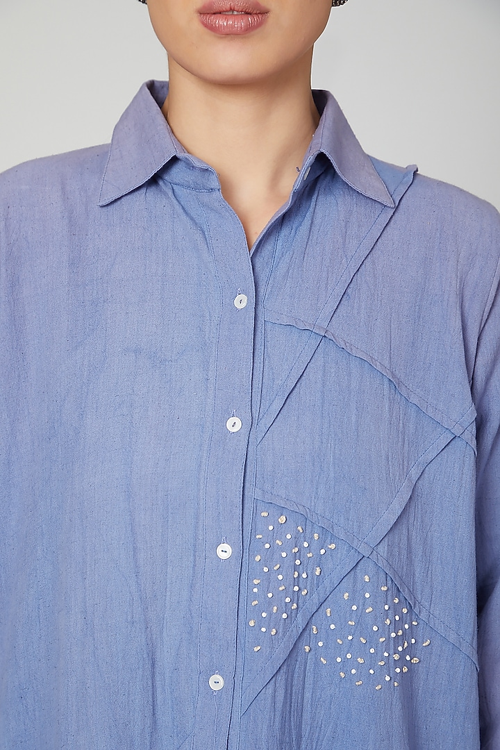 Sky Blue Embroidered Jacket Set For Girls by Chambray - Kids at Pernia's Pop Up Shop