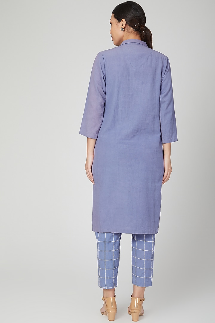 Sky Blue Cotton Linen Pant Set For Girls by Chambray - Kids at Pernia's Pop Up Shop