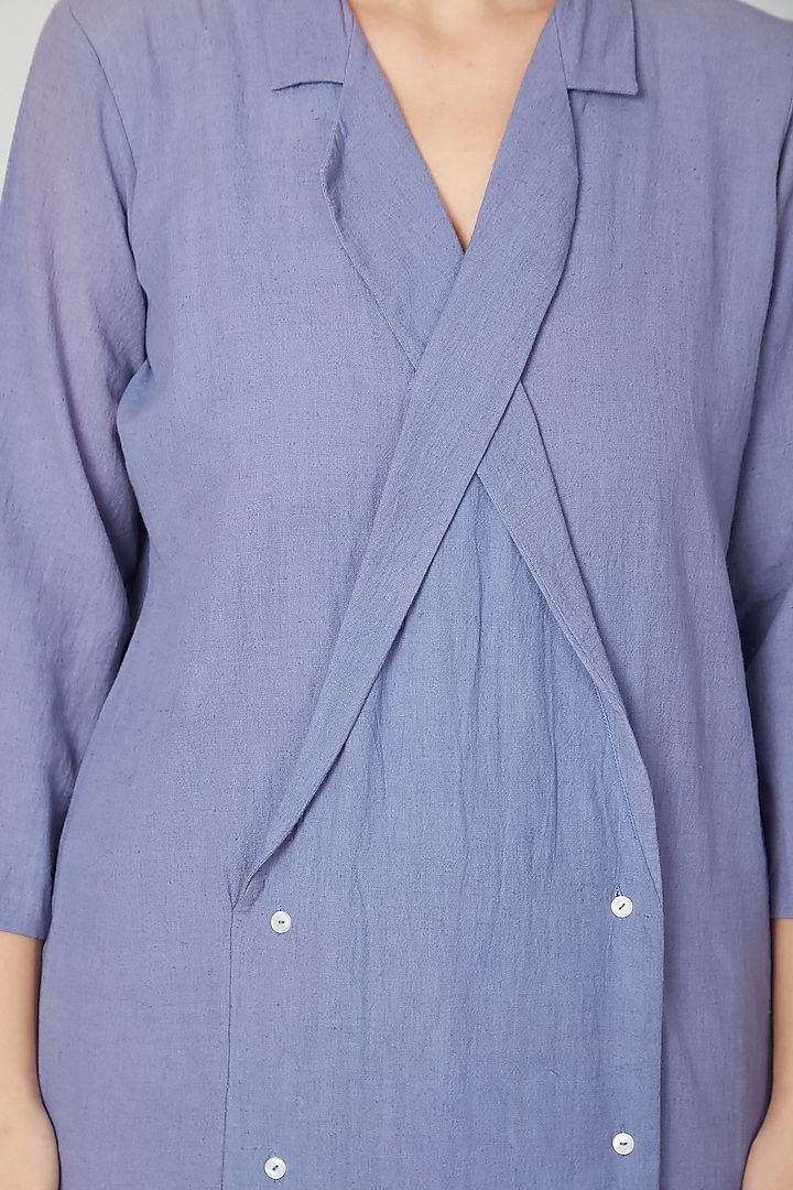Sky Blue Cotton Linen Pant Set For Girls by Chambray - Kids at Pernia's Pop Up Shop