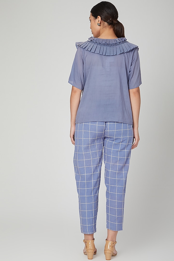 Sky Blue Cotton Pant Set For Girls by Chambray - Kids at Pernia's Pop Up Shop