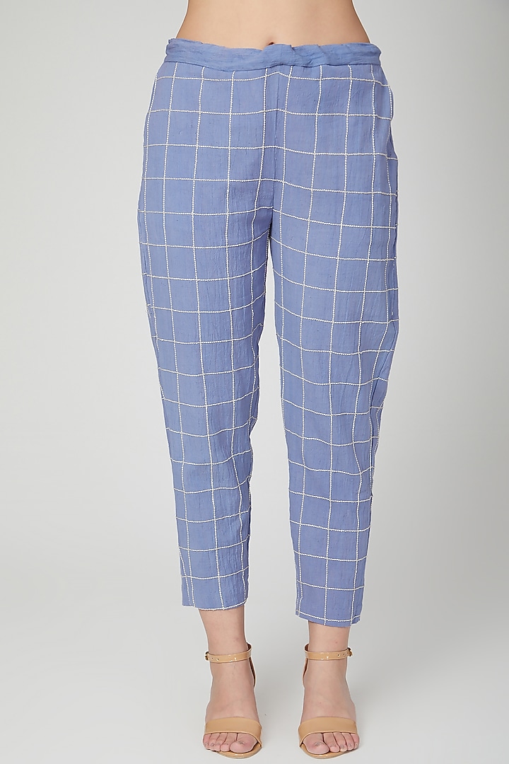 Sky Blue Cotton Pant Set For Girls by Chambray - Kids at Pernia's Pop Up Shop