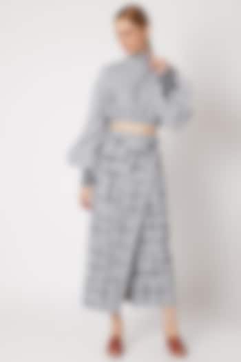 Navy Blue Embroidered Skirt Set For Girls by Chambray - Kids at Pernia's Pop Up Shop