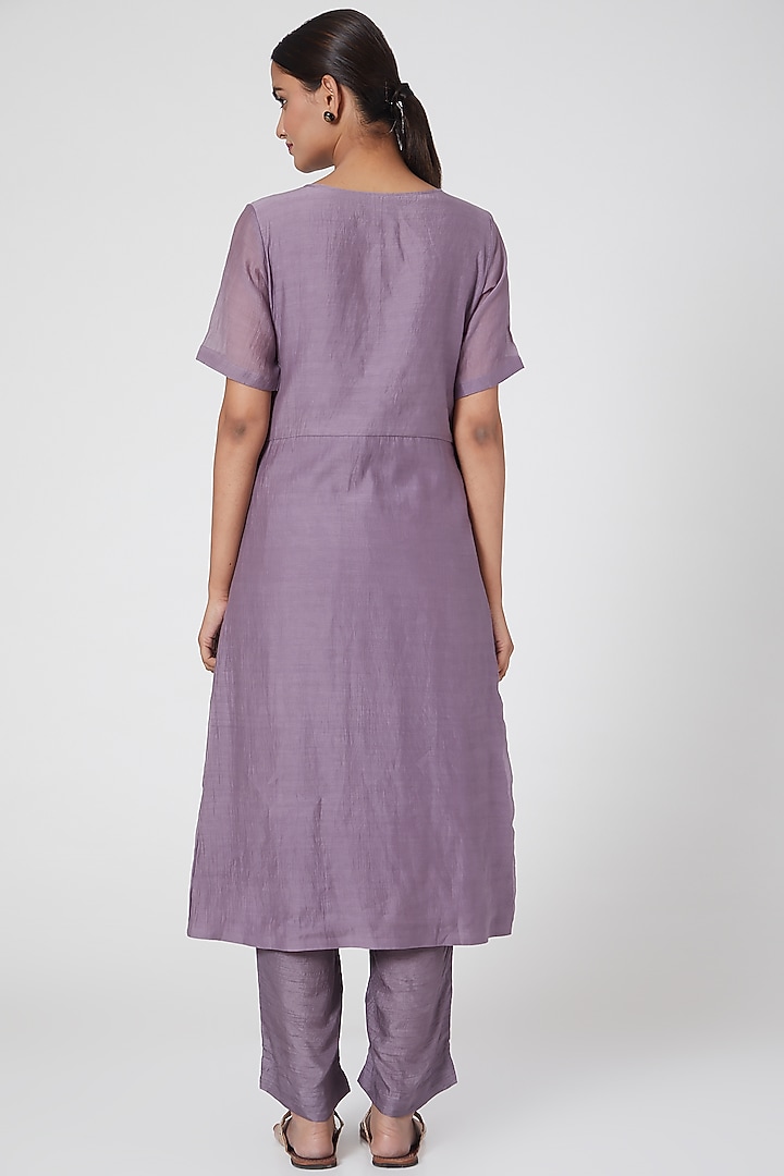 Mauve Embroidered Kurta Set For Girls by Chambray - Kids at Pernia's Pop Up Shop