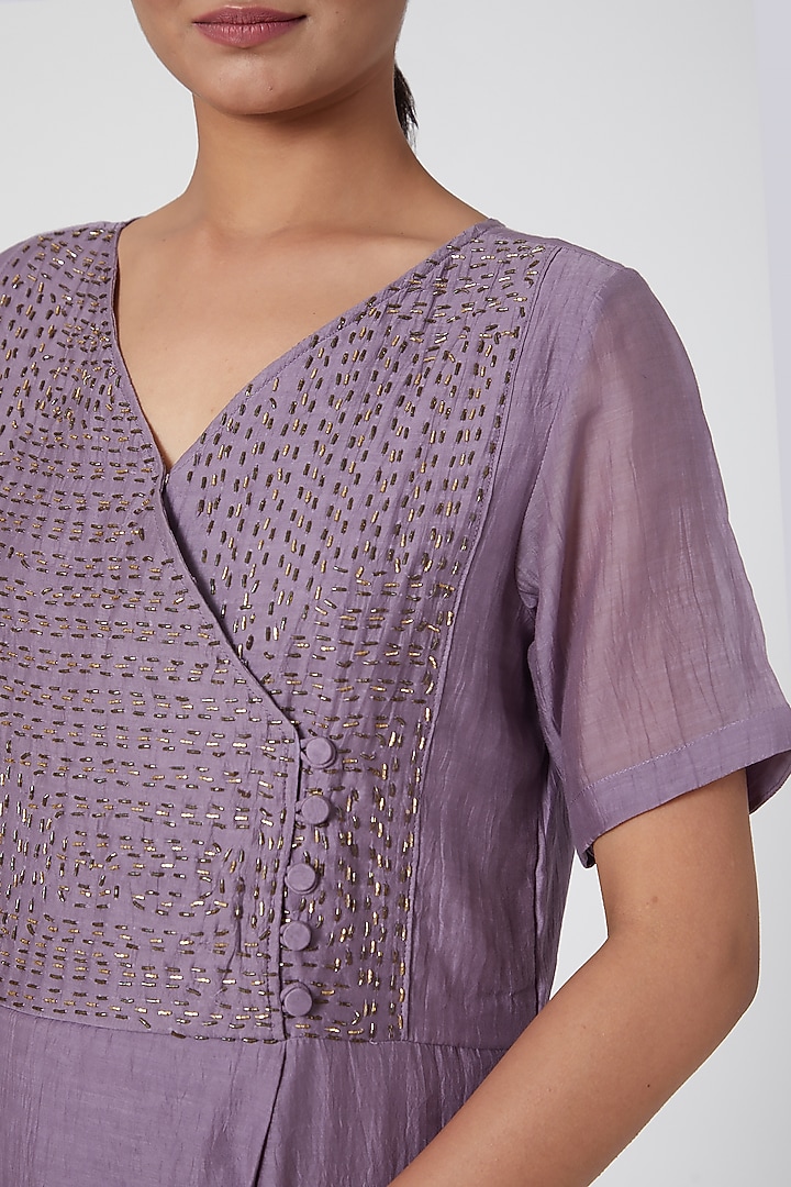 Mauve Embroidered Kurta Set For Girls by Chambray - Kids at Pernia's Pop Up Shop