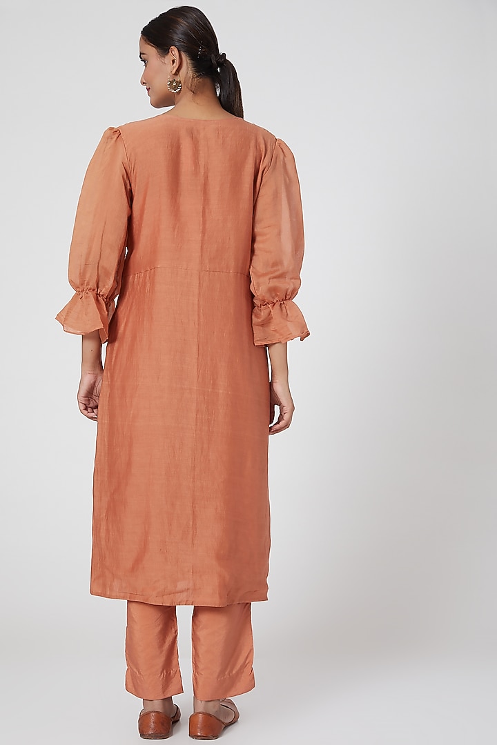 Orange Embroidered Kurta Set For Girls by Chambray - Kids at Pernia's Pop Up Shop