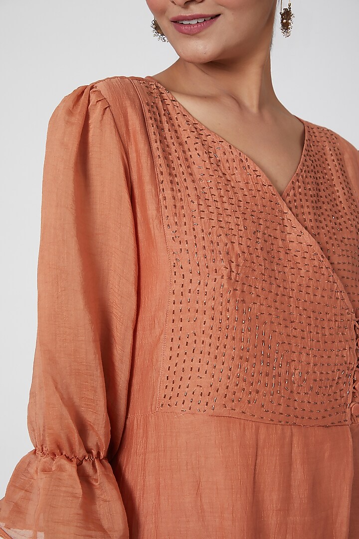 Orange Embroidered Kurta Set For Girls by Chambray - Kids at Pernia's Pop Up Shop