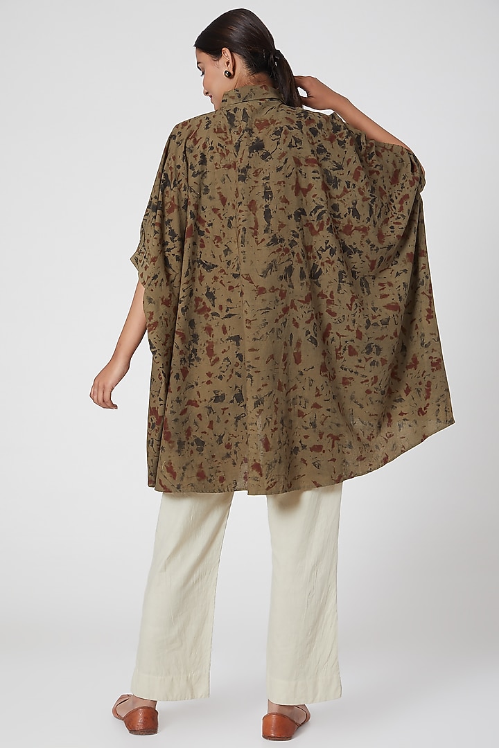 Olive Green Tie & Dye Shirt For Girls by Chambray - Kids at Pernia's Pop Up Shop