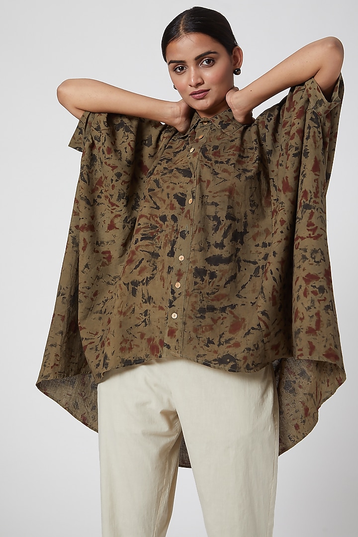 Olive Green Tie & Dye Shirt For Girls by Chambray - Kids at Pernia's Pop Up Shop