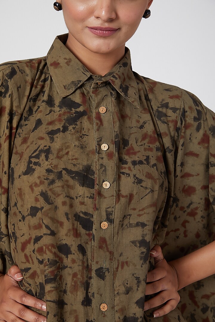 Olive Green Tie & Dye Shirt For Girls by Chambray - Kids at Pernia's Pop Up Shop