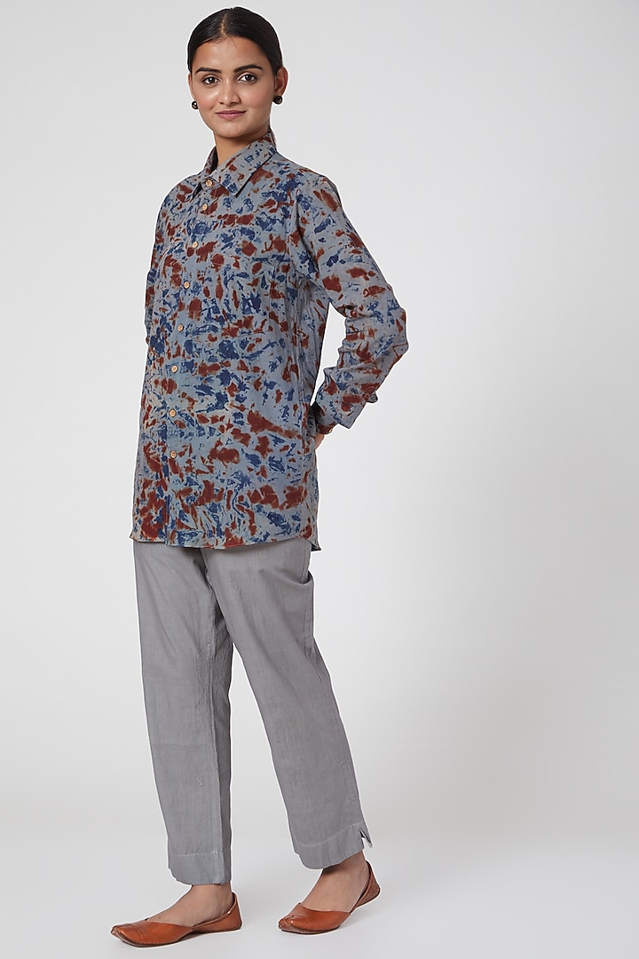 Grey Printed Shirt For Girls by Chambray - Kids at Pernia's Pop Up Shop