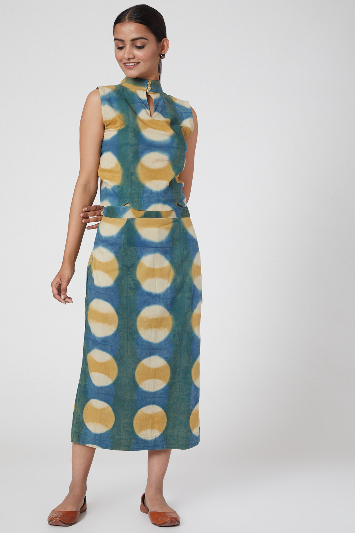 Turquoise Green Printed Skirt Set For Girls by Chambray - Kids at Pernia's Pop Up Shop