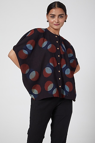 Black Printed Circle Shirt For Girls by Chambray - Kids