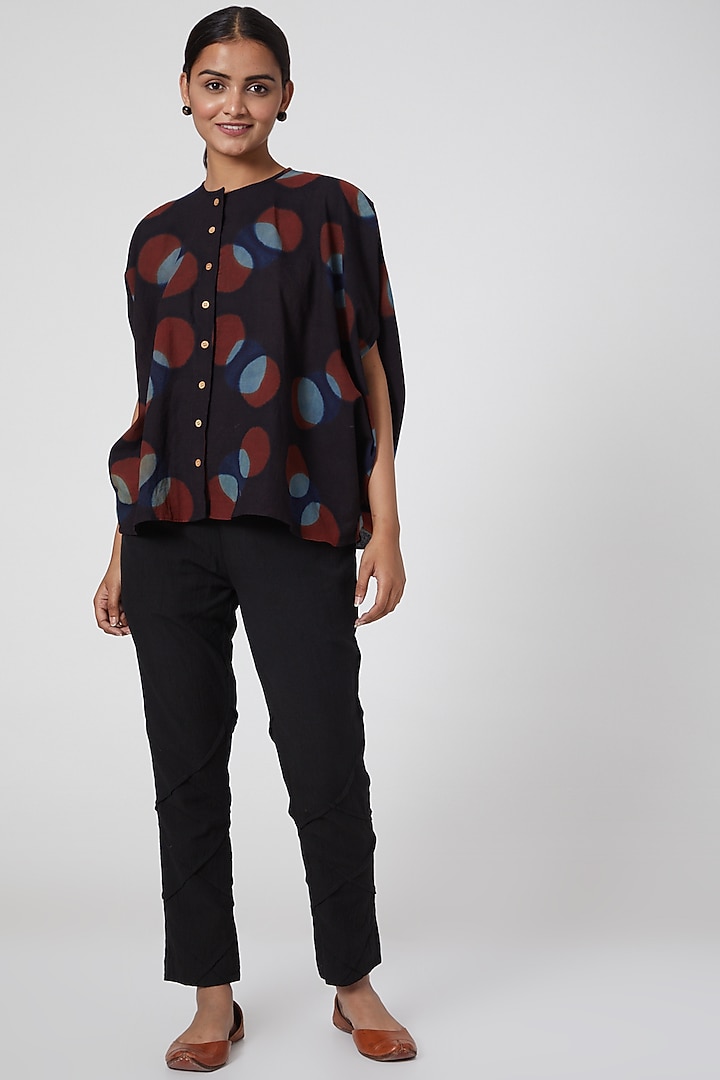 Black Printed Circle Shirt For Girls by Chambray - Kids at Pernia's Pop Up Shop
