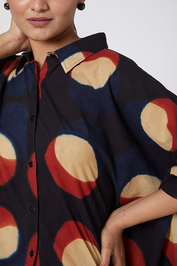 Black Circle Printed Shirt For Girls by Chambray - Kids at Pernia's Pop Up Shop