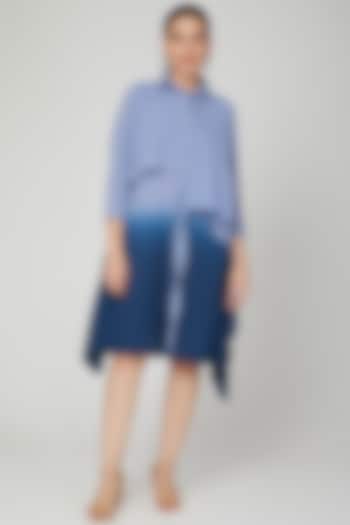 Sky Blue Cotton Linen Shirt Dress For Girls by Chambray - Kids
