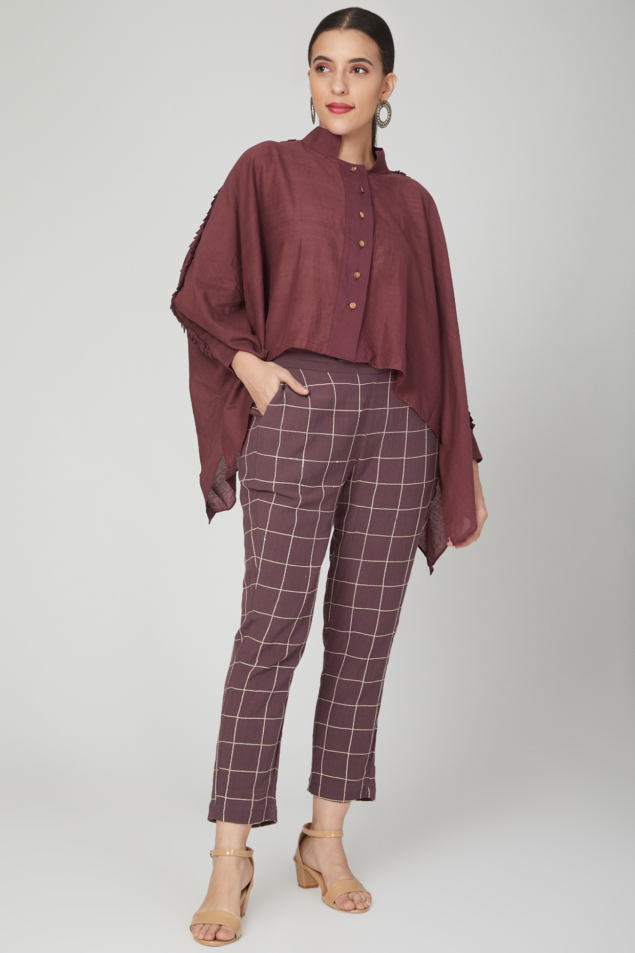 Wine Linen Pant Set For Girls by Chambray - Kids at Pernia's Pop Up Shop