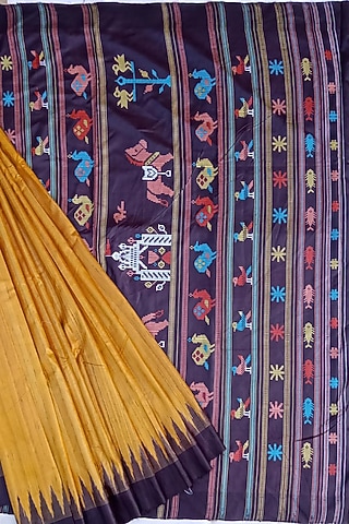 Green & Purple Handwoven Saree by Chatrubhuja Das (Junior)