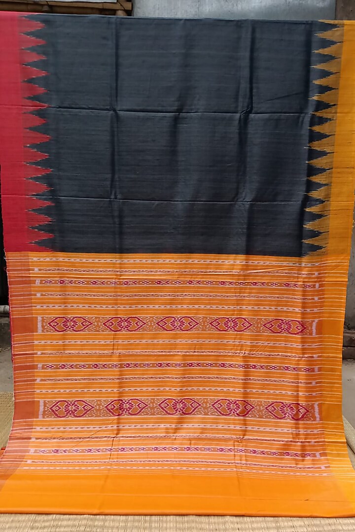 Black & Orange Handwoven Saree by Chatrubhuja Das (Junior) at Pernia's Pop Up Shop
