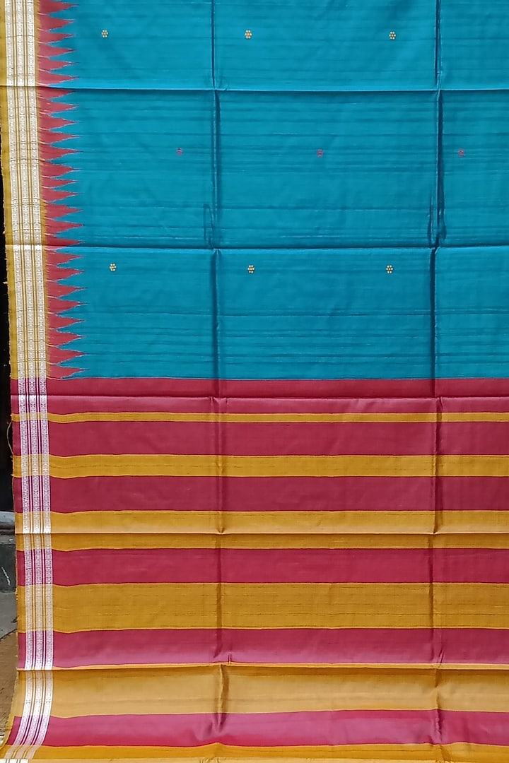Turquoise & Red Handwoven Saree by Chatrubhuja Das (Junior) at Pernia's Pop Up Shop