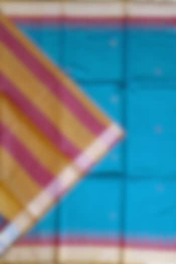 Turquoise & Red Handwoven Saree by Chatrubhuja Das (Junior)