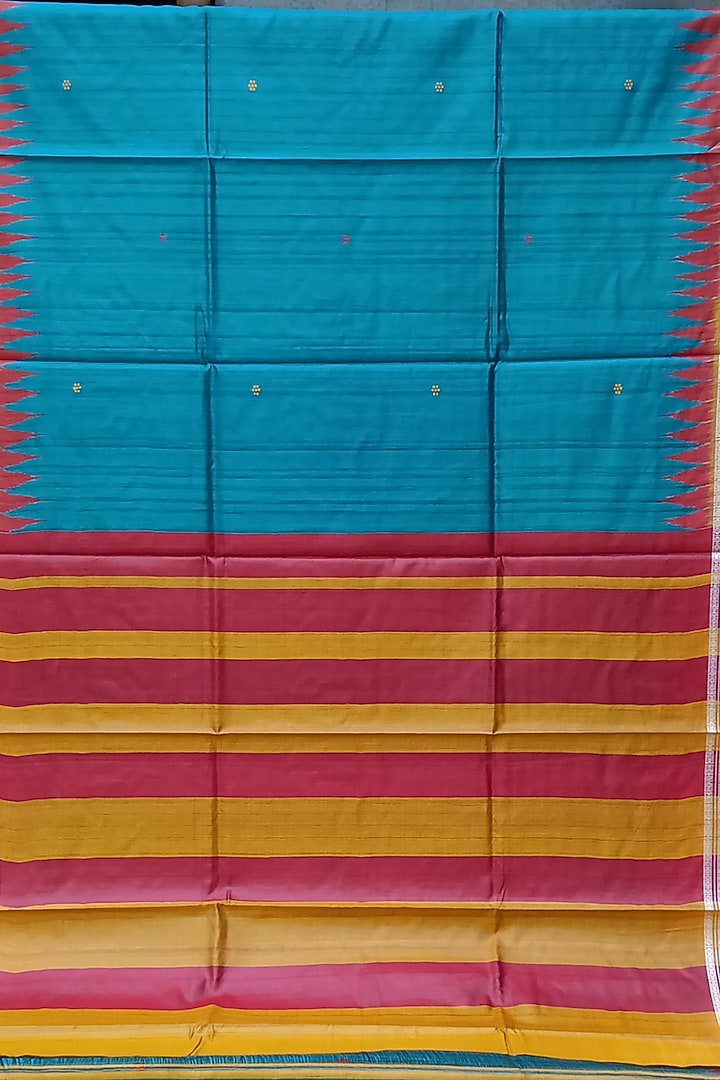 Turquoise & Red Handwoven Saree by Chatrubhuja Das (Junior) at Pernia's Pop Up Shop