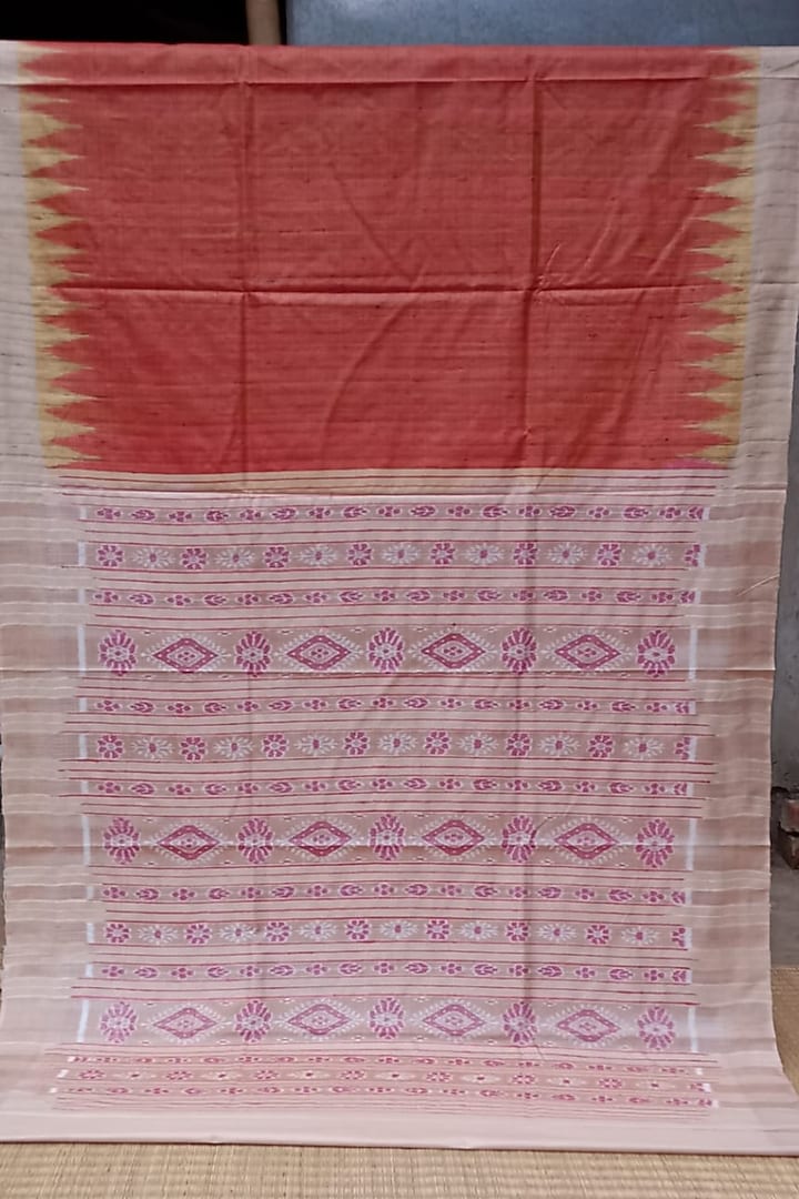 Peach & Beige Tie & Dye Handwoven Saree by Chatrubhuja Das (Junior) at Pernia's Pop Up Shop