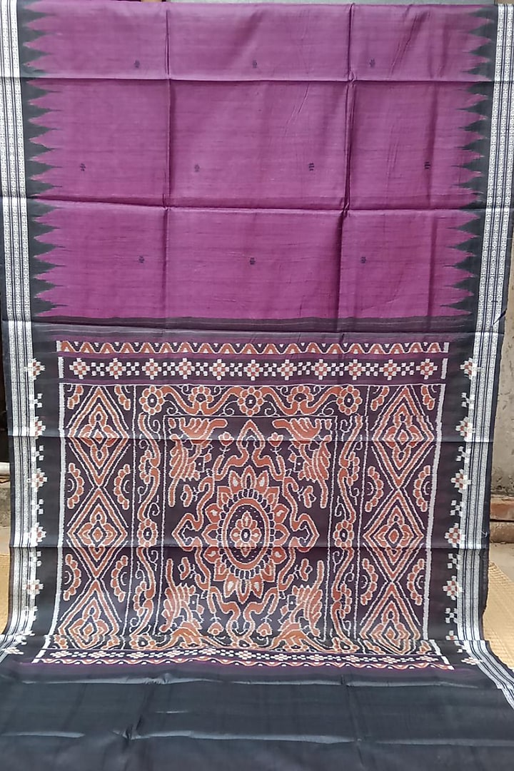 Wine Tie & Dye Handwoven Saree by Chatrubhuja Das (Junior) at Pernia's Pop Up Shop