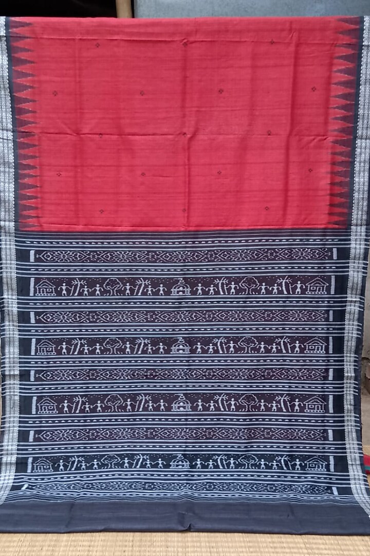 Red & Black Handwoven Saree by Chatrubhuja Das (Junior) at Pernia's Pop Up Shop