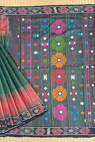 Olive Green Handwoven Saree by Chatrubhuja Das (Junior)