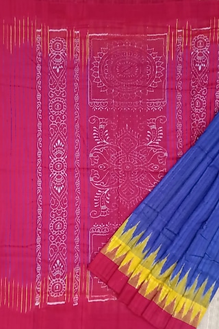Blue & Pink Handwoven Saree by Chatrubhuja Das (Junior)