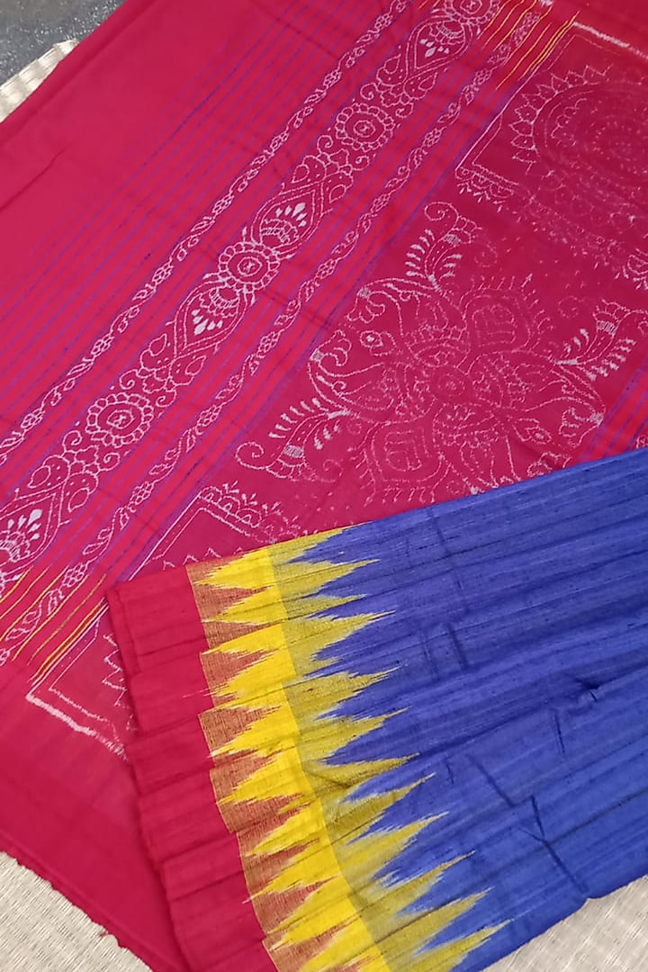 Blue & Pink Handwoven Saree by Chatrubhuja Das (Junior) at Pernia's Pop Up Shop
